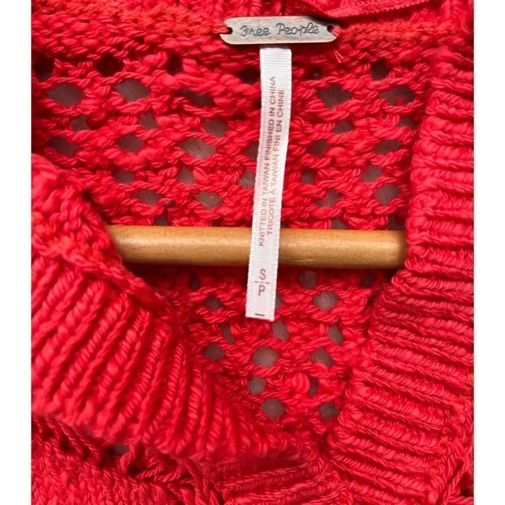 NWT Free People Sedona Open Knit Cropped Cardigan in Guava Berry, Size Small